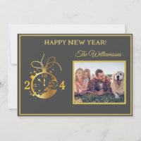 Cambiar año Feliz Año Nuevo 4 tarjeta de reloj de