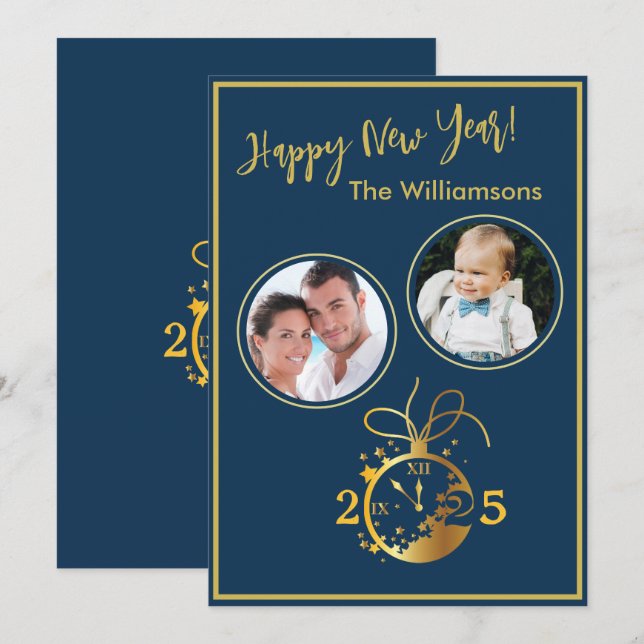 Cambiar año feliz tarjeta de reloj de fotos de Año (Anverso / Reverso)