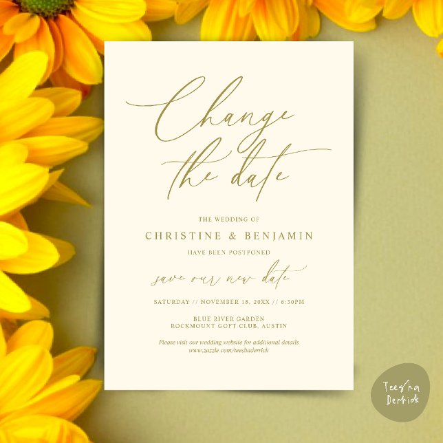 Cambiar la fecha, Guardar nuestra nueva tarjeta de (Change the date, Save our new wedding date modern romantic card in Yellow Gold)