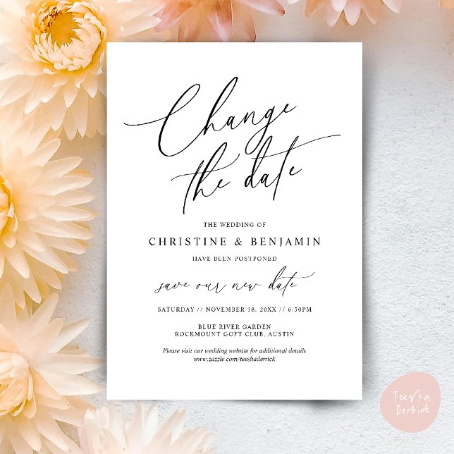 Cambiar la fecha, Guardar nuestra nueva tarjeta de (Change the date, Save our new wedding date modern romantic card in Black White)