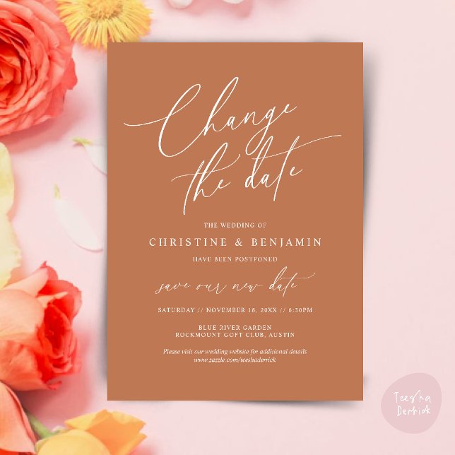 Cambiar la fecha, Guardar nuestra nueva tarjeta de (Change the date, Save our new wedding date modern romantic card in Copper Brown)