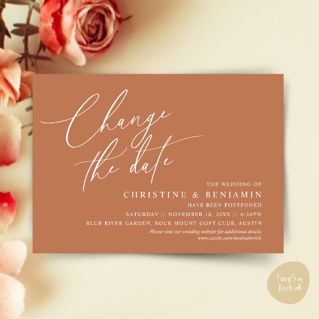 Cambiar la fecha, Guardar nuestra nueva tarjeta de (Change the date, Save our new wedding date modern romantic card in Copper Brown)