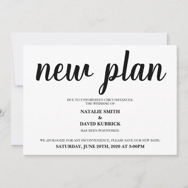 Cambiar la Invitación de Boda con fecha pospuesta (Anverso)