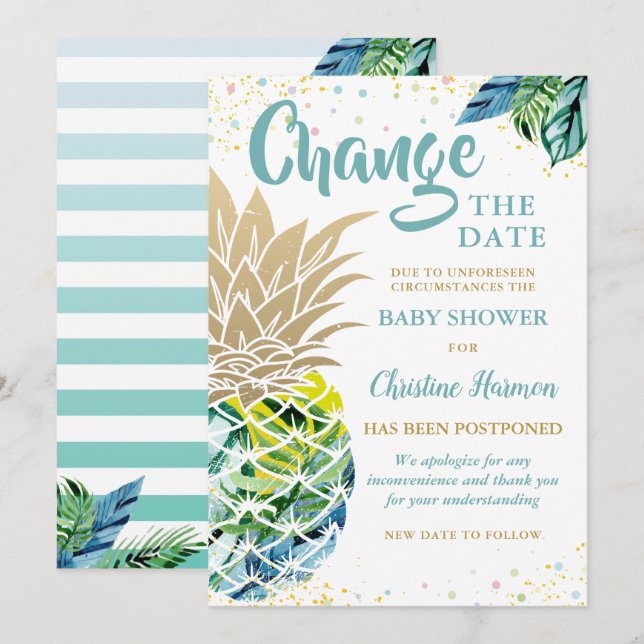 Cambiar La Invitación De Fecha Pineapple Baby Show (Anverso / Reverso)