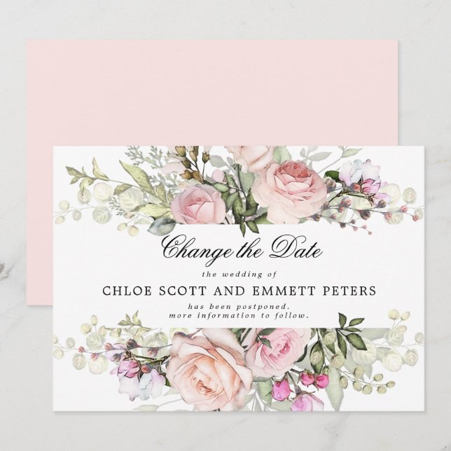 Cambiar la Invitación Rosa de Boda floral (Anverso / Reverso)