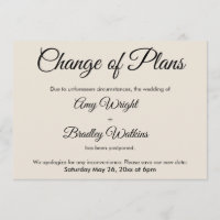 Cambio creativo de planes postpondera tarjeta Boda