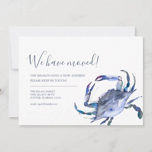 Cambio de dirección Invitación móvil del cangrejo  (Anverso)