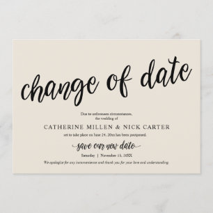 Cambio de fecha Boda, Crema, tarjeta de Invitación