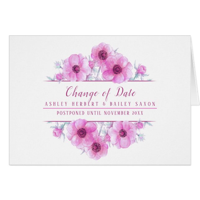 Cambio de fecha tarjeta pospuesta de boda rosa ane (Anverso (Horizontal))