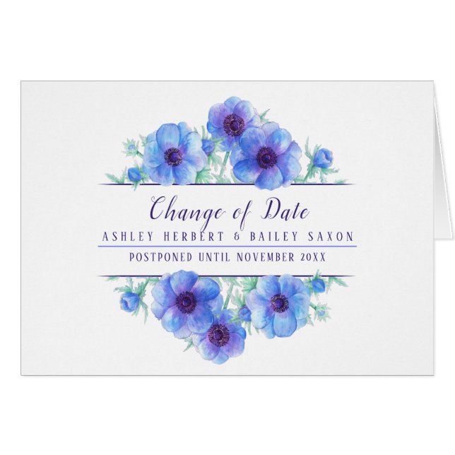 Cambio de fecha tarjeta postergada de boda azul an (Anverso (Horizontal))