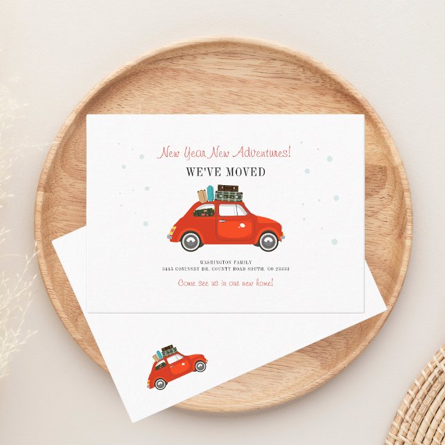 Cambio de la Invitación de desplazamiento de la fa (Family Moving Announcement Red Car Business Card)