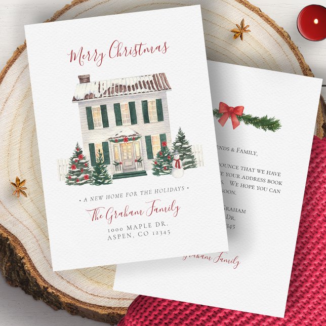 Cambio de la tarjeta navideña de la casa de direcc (Change Of Address House Merry Christmas Card)