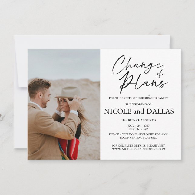 Cambio de planes de boda reprogramada fecha modern (Anverso)