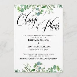 Cambio de planes Eucalyptus Tarjeta Boda Pospuesta