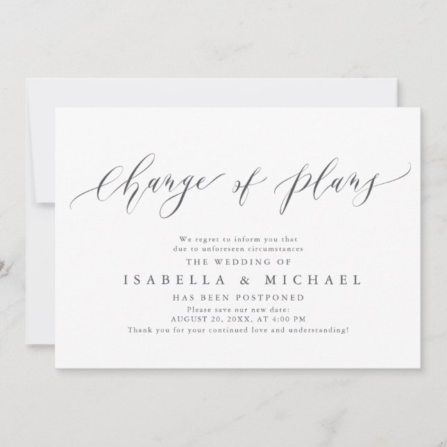 Cambio De Planes Invitación Boda Pospuesta (Anverso)