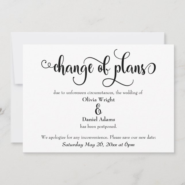 "Cambio de planes" Invitación Boda pospuesta (Anverso)