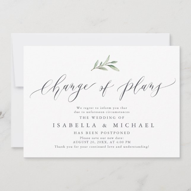 Cambio De Planes Invitación Boda Pospuesta (Anverso)