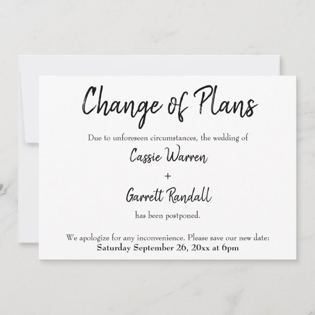 "Cambio de planes" Invitación Boda pospuesta (Anverso)