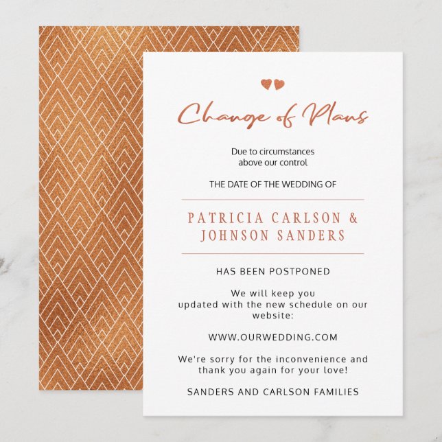 Cambio de planes invitación boda pospuesta (Anverso / Reverso)