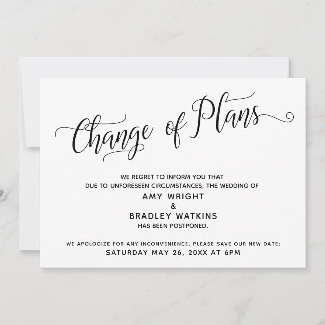 Cambio de planes Invitación Boda pospuesta (Anverso)