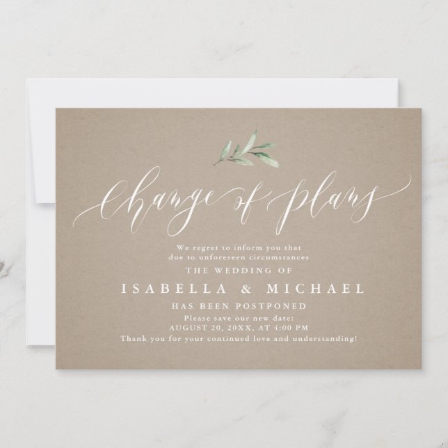 Cambio De Planes Invitación Boda Pospuesta (Anverso)