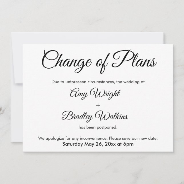 Cambio de planes Invitación Boda pospuesta (Anverso)
