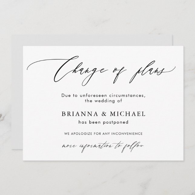 Cambio de planes| Invitación de Boda aplazada (Anverso / Reverso)