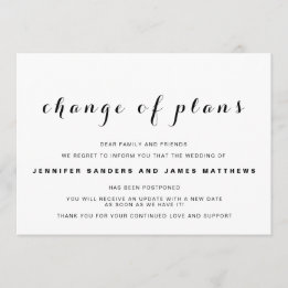 "Cambio de planes" Invitación de Boda pospuesta