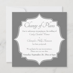 Cambio de Planes Tarjeta Boda Gris Pospuesta