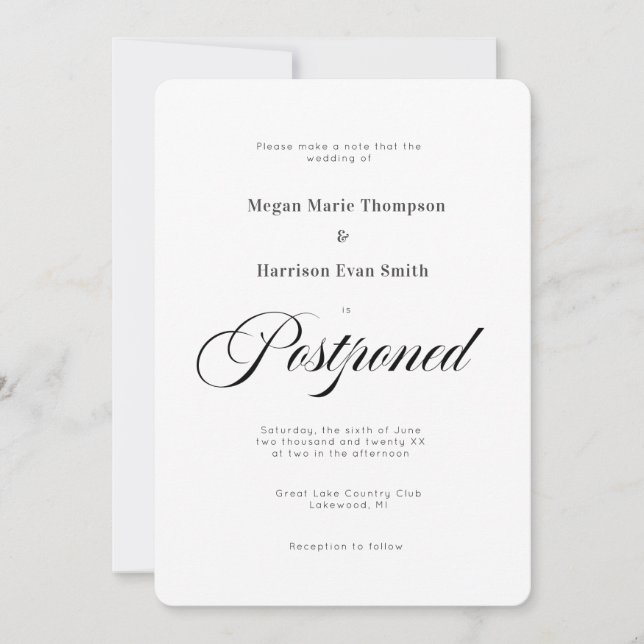 Cambio del evento de invitación a la boda elegante (Anverso)