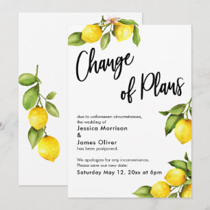 Cambio Lemons de Planes Postponemos Tarjeta Boda