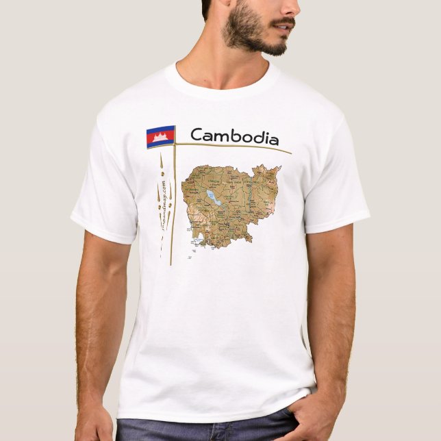 Camboya Mapa + Bandera + Título Camiseta (Anverso)
