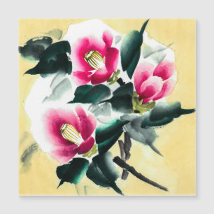 Camellia en la nieve pintada en la técnica del sum