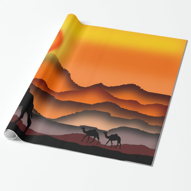 Camellos En Papel De Envoltura Del Desierto Sunset (Desenrollado)