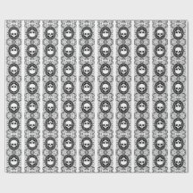 Cameo negro Damask Skulls sobre papel de envolvimi