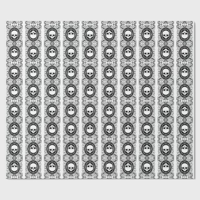 Cameo negro Damask Skulls sobre papel de envolvimi (Costura)