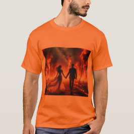 Caminando a través del fuego en una camiseta verde