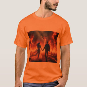 Caminando a través del fuego en una camiseta verde