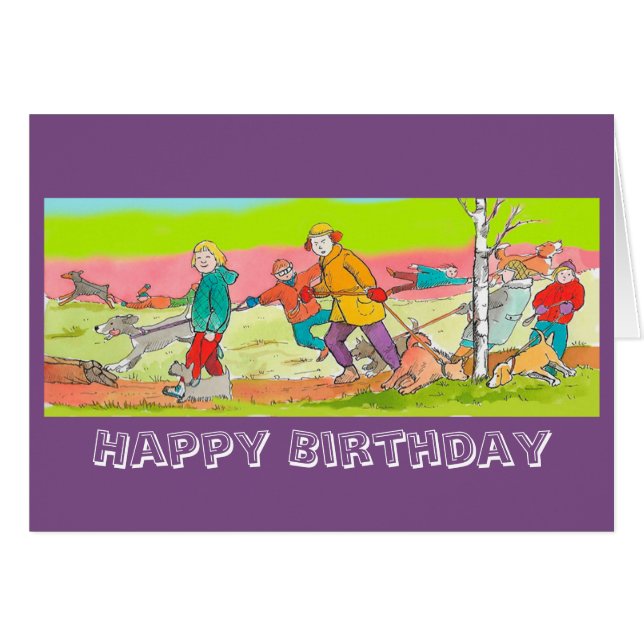 Caminantes de perros Tarjeta de perro de cumpleaño (Anverso (Horizontal))