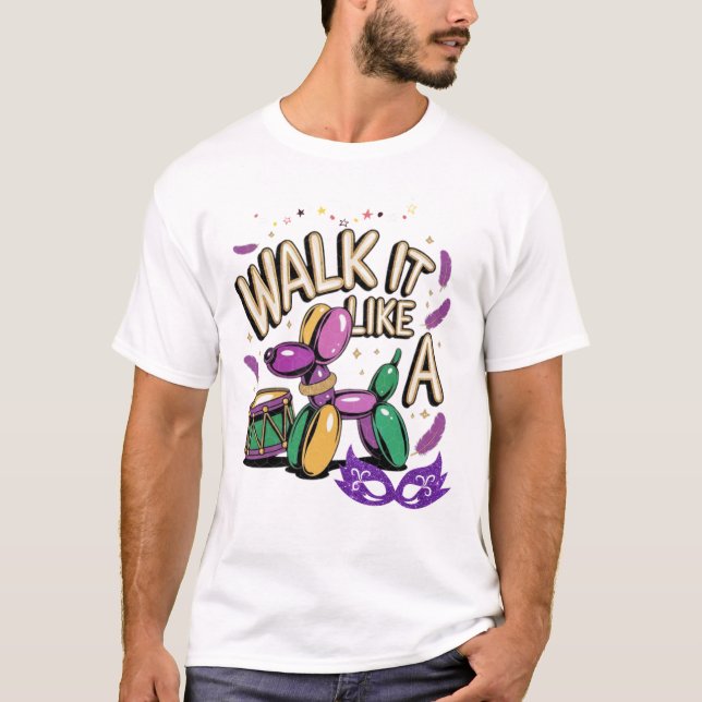 Caminar como una camiseta de perro mardi gras para (Anverso)