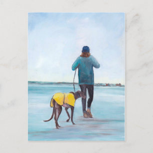 Caminar con mi postal de arte de perro de Greyhoun