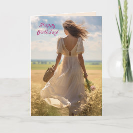 CAMINAR EN EL CAMPO NIÑA TARJETA DE CUMPLEAÑOS