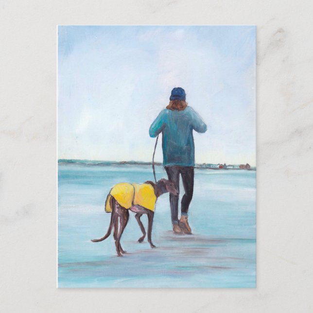 Caminar por mi postal de arte canino de Greyhound (Anverso)
