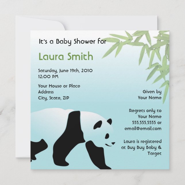 Caminar por Panda Baby Shower Invitación - Cuadrad (Anverso)