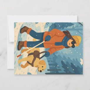 Caminata de invierno con perro guía - postal