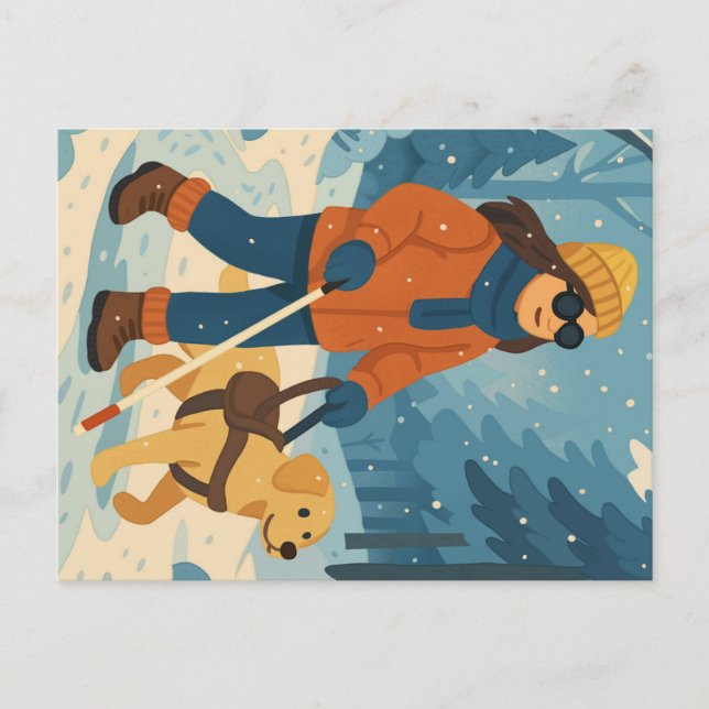 Caminata de invierno con perro guía - postal (Anverso)