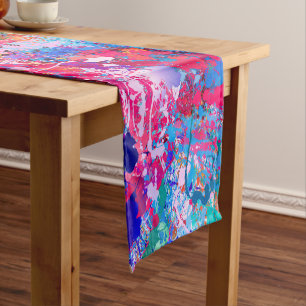 Camino De Mesa Corto Abstracción Verde azulada rosa rosa verde amarillo