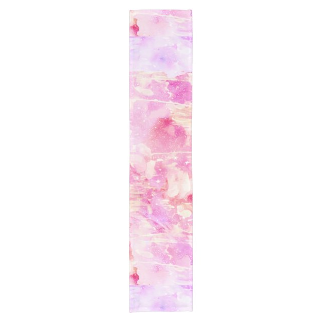 Camino De Mesa Corto Acuarela brillante rosada y púrpura pintada (Anverso)