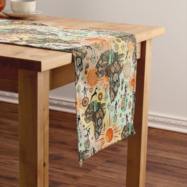 Camino De Mesa Corto Africa Map Decorative Tribal Elements Pattern (In Situ)