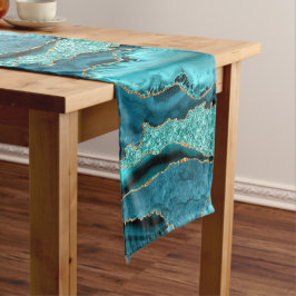 Camino De Mesa Corto Agate Verde azulado Blue Gold Aqua Turquoise Table